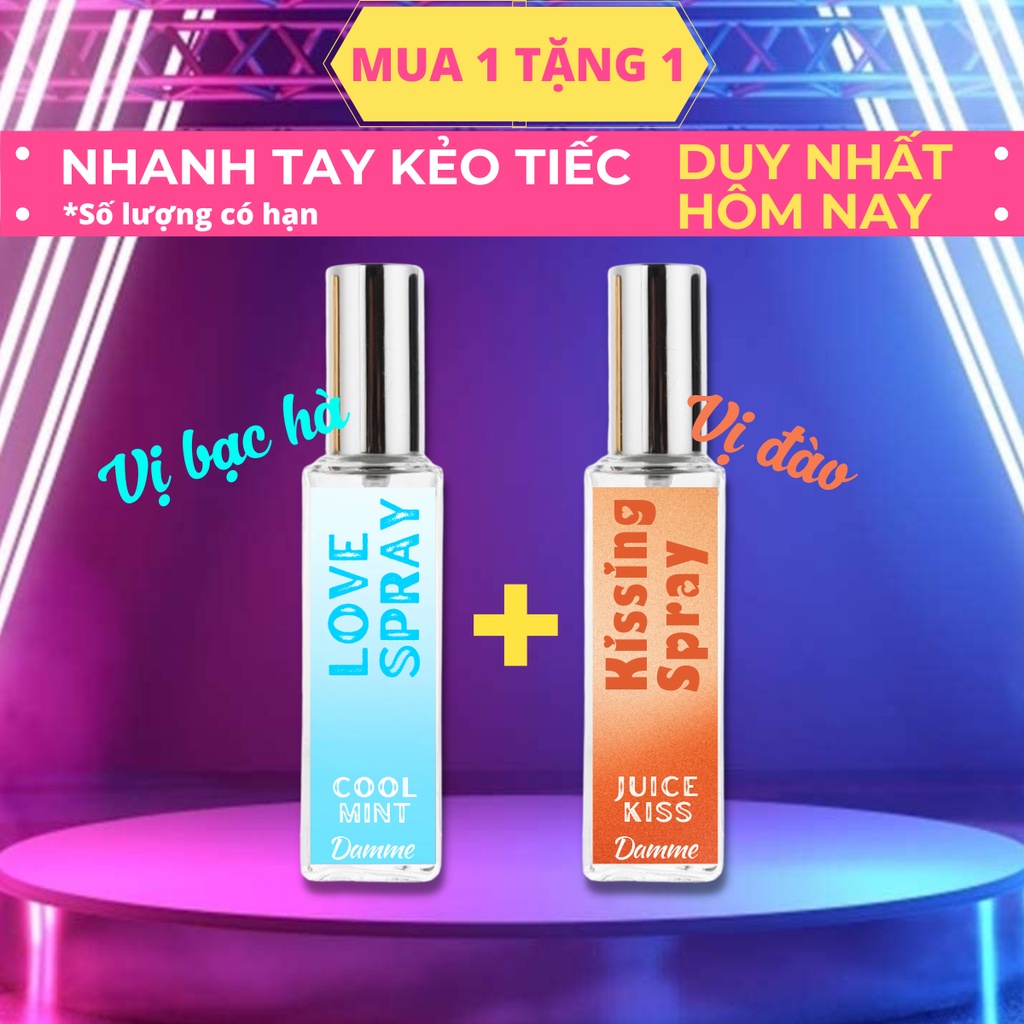 Xịt Thơm Miệng ZEEMAN Kissing Spray Vị Đào Ngọt Ngào 20ml Juicy Kiss và Love Spray Vị Bạc Hà Xịt Thơm Miệng Sau 3s