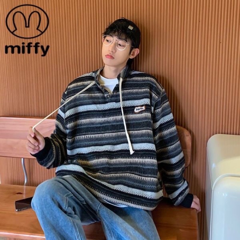 Áo Len Vintage Kẻ Ngang Phối Dây Cổ