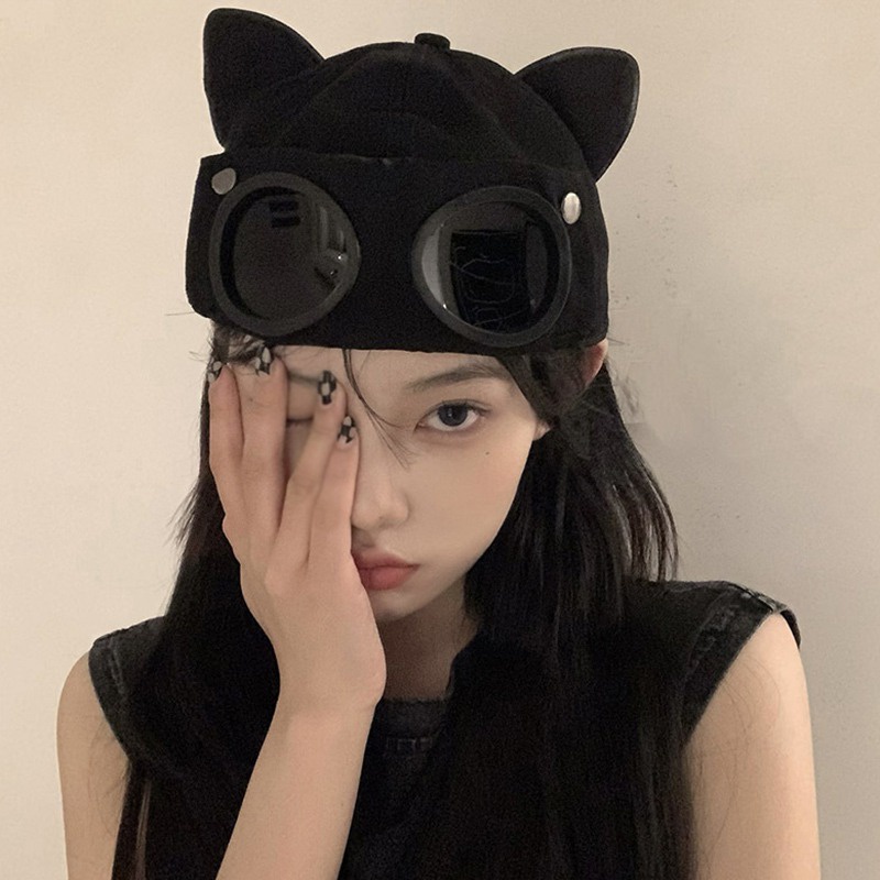 Mũ Lưỡi Trai Hình Tai Mèo Đeo Kính Mát Phong Cách Hip Hop Hàn Quốc Dễ Thương