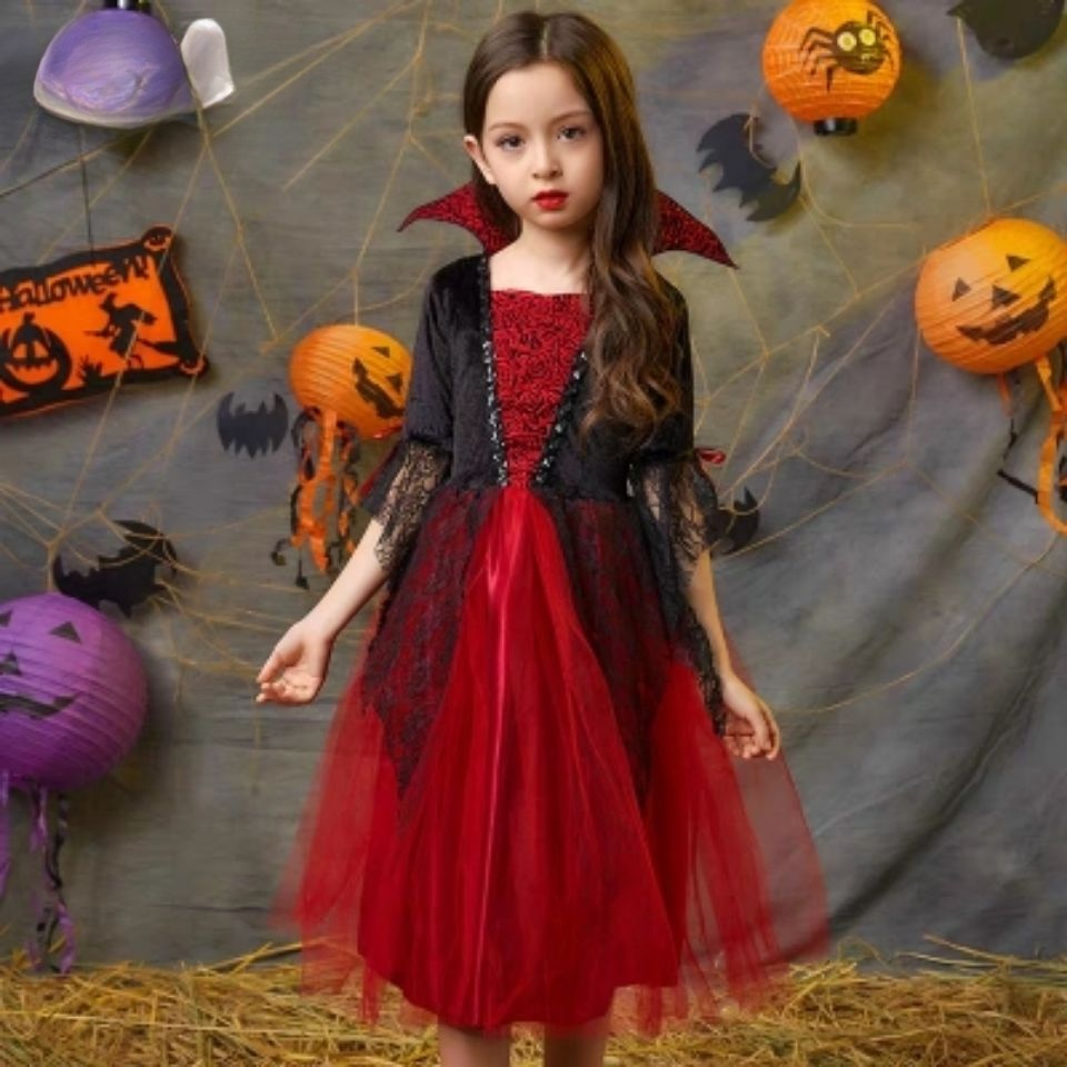 Đầm Hóa Trang Công Chúa Ma Cà Rồng Có Áo Choàng Cho Bé Gái 100-170