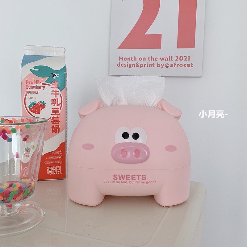 Hộp đựng khăn giấy heo piggy hồng trắng đáng yêu