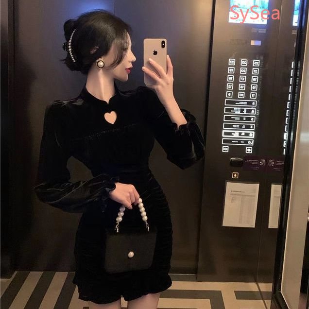 Đầm Dáng Ôm Xếp Ly Họa Tiết Trái Tim Thời Trang Mùa Thu Cho Nữ