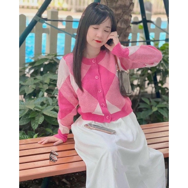 Khoác cadigan len hồng siêu hót hít A277