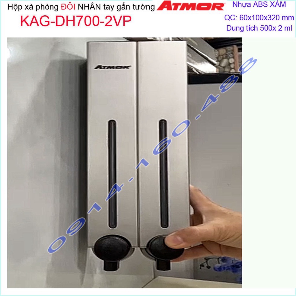 Hộp nhấn xà phòng Atmor KAG-DH7002VP-Grey-Xám, bình xịt xà bông 500ml x2 thiết kế sang trọng nhấn êm siêu bền