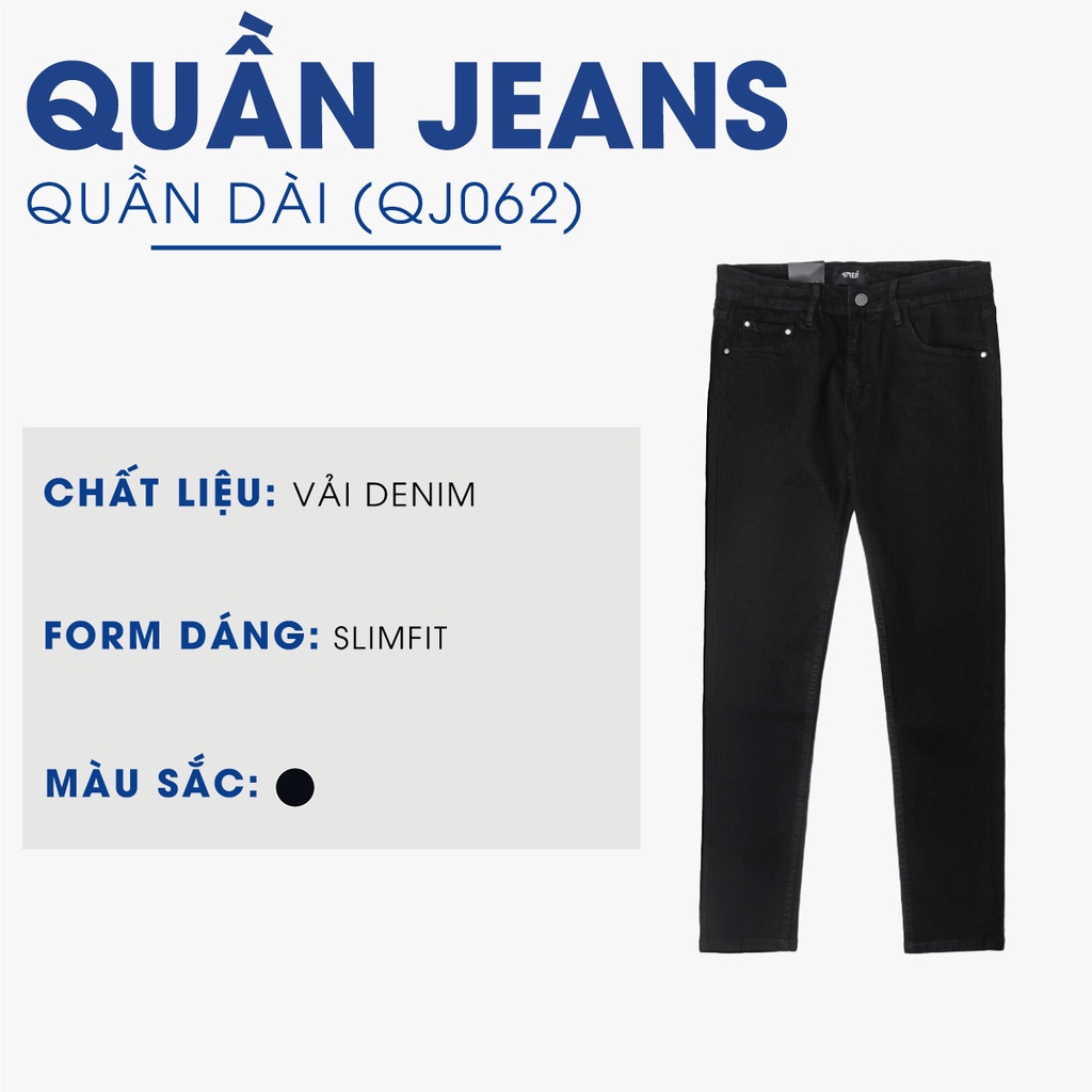 Quần jeans nam slimfit trơn basic 4MEN QJ062 vải denim mềm mại, co giãn thoải mái, phong cách trẻ trung, hiện đại