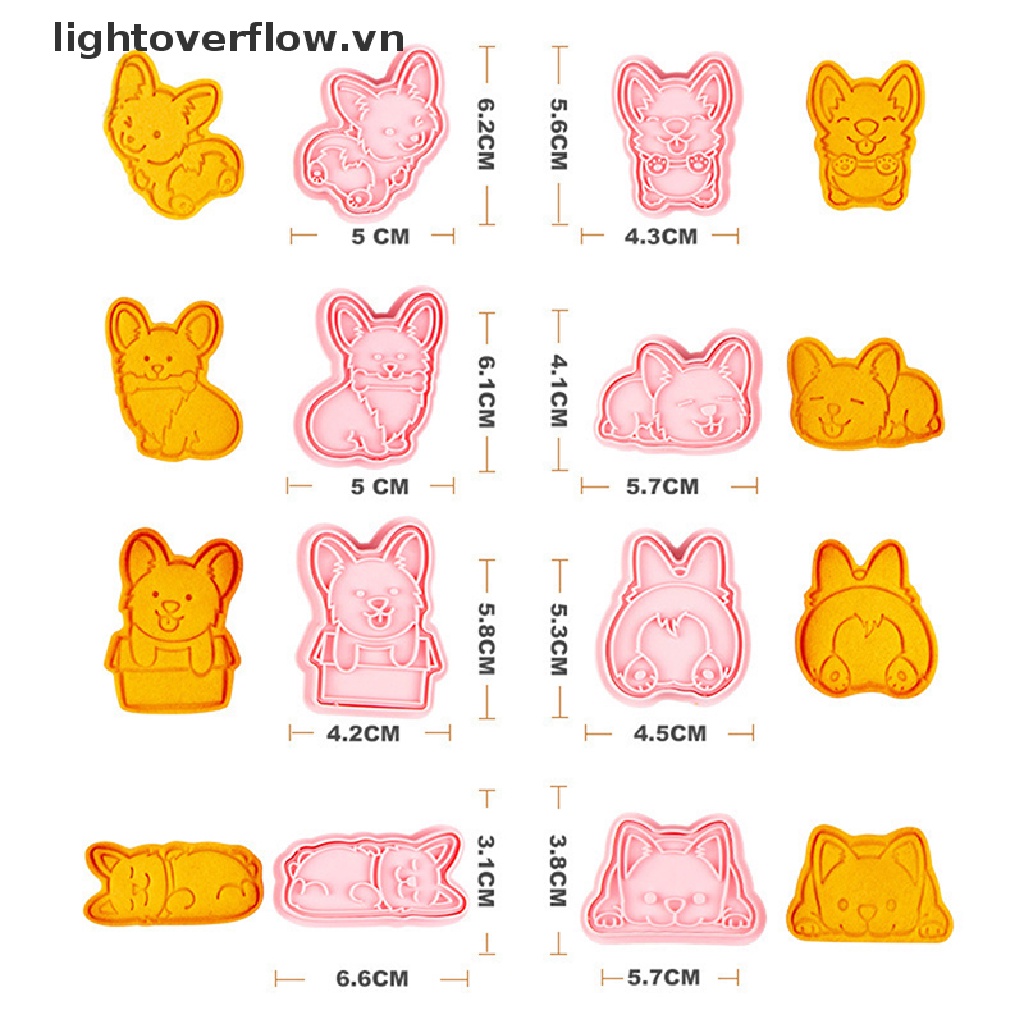Set 8 Khuôn Nhựa Làm Bánh Quy Hình Chú Chó Corgi 3D Dễ Thương
