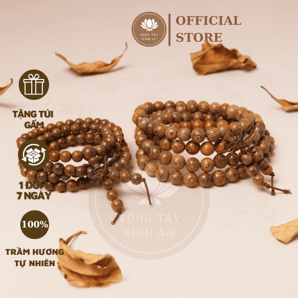Vòng Tay Trầm Hương Chuỗi 108 Hạt Trầm 100% Tự Nhiên Cao Cấp
