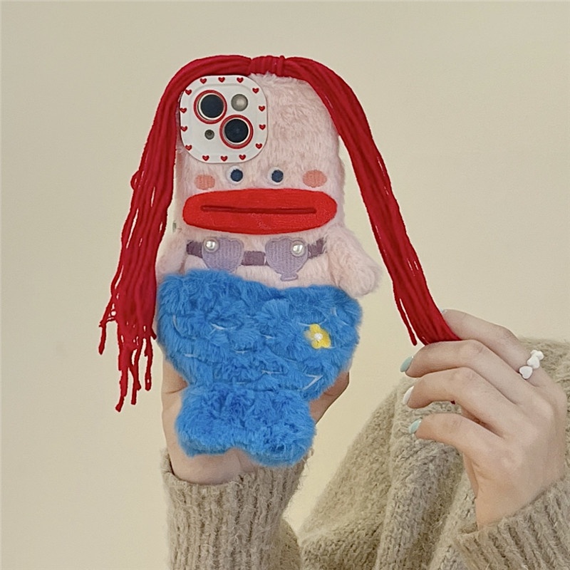 Ốp Điện Thoại Kiểu Đuôi Cá Vải Lông Xù Đáng Yêu Cho iPhone 14 13 12 11 Pro Max 14pro X XR XSMAX