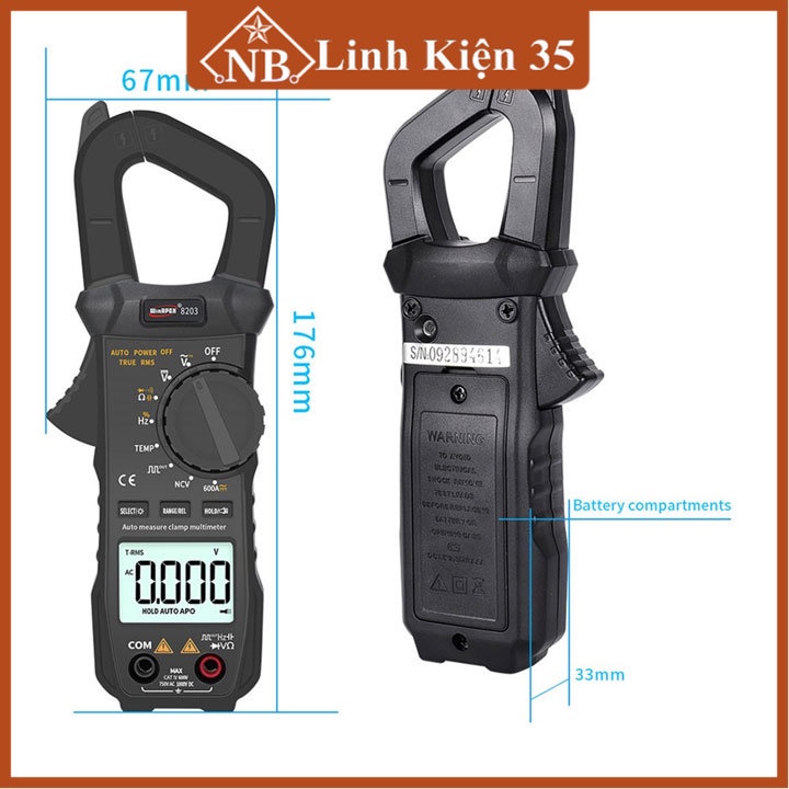 Đồng hồ kẹp dòng Winapex ET8203 kìm kẹp dòng kỹ thuật số màn hình LCD đo điện vạn năng tiện lợi, bảo vệ quá tải