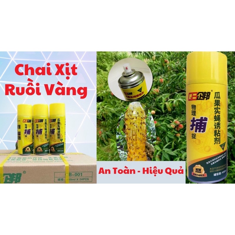 Chai Keo Xịt Bẫy Ruồi Vàng 450ml, Hương Thơm Dẫn Dụ, Không Bị Rửa Trôi