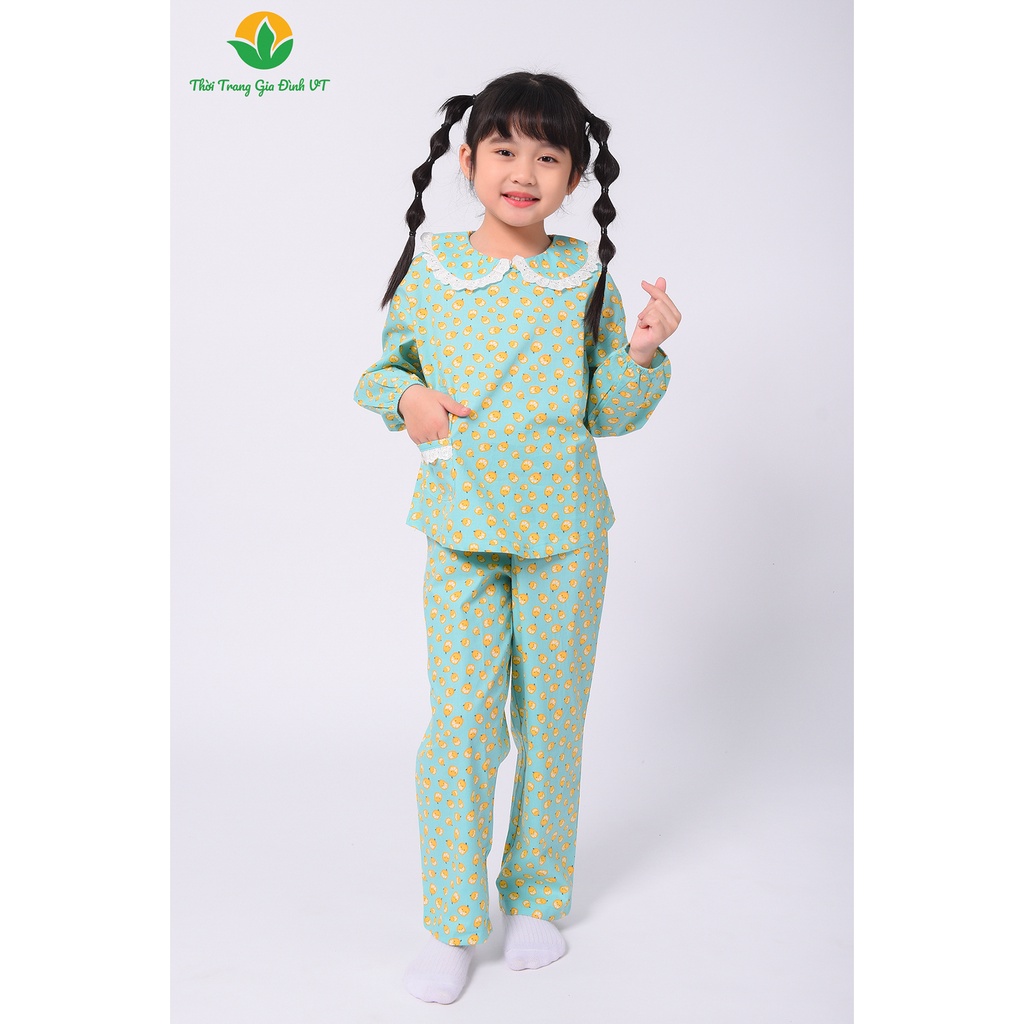 Bộ pijama Việt Thắng quần dài, áo dài bé gái COTTON B70.2212