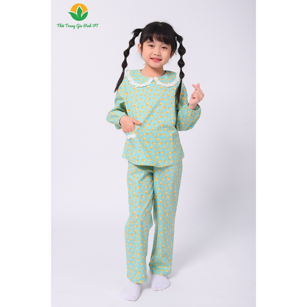 [Mã FATOP12 giảm 30K đơn 150K] Bộ pijama Việt Thắng quần dài, áo dài bé gái COTTON B70.2212