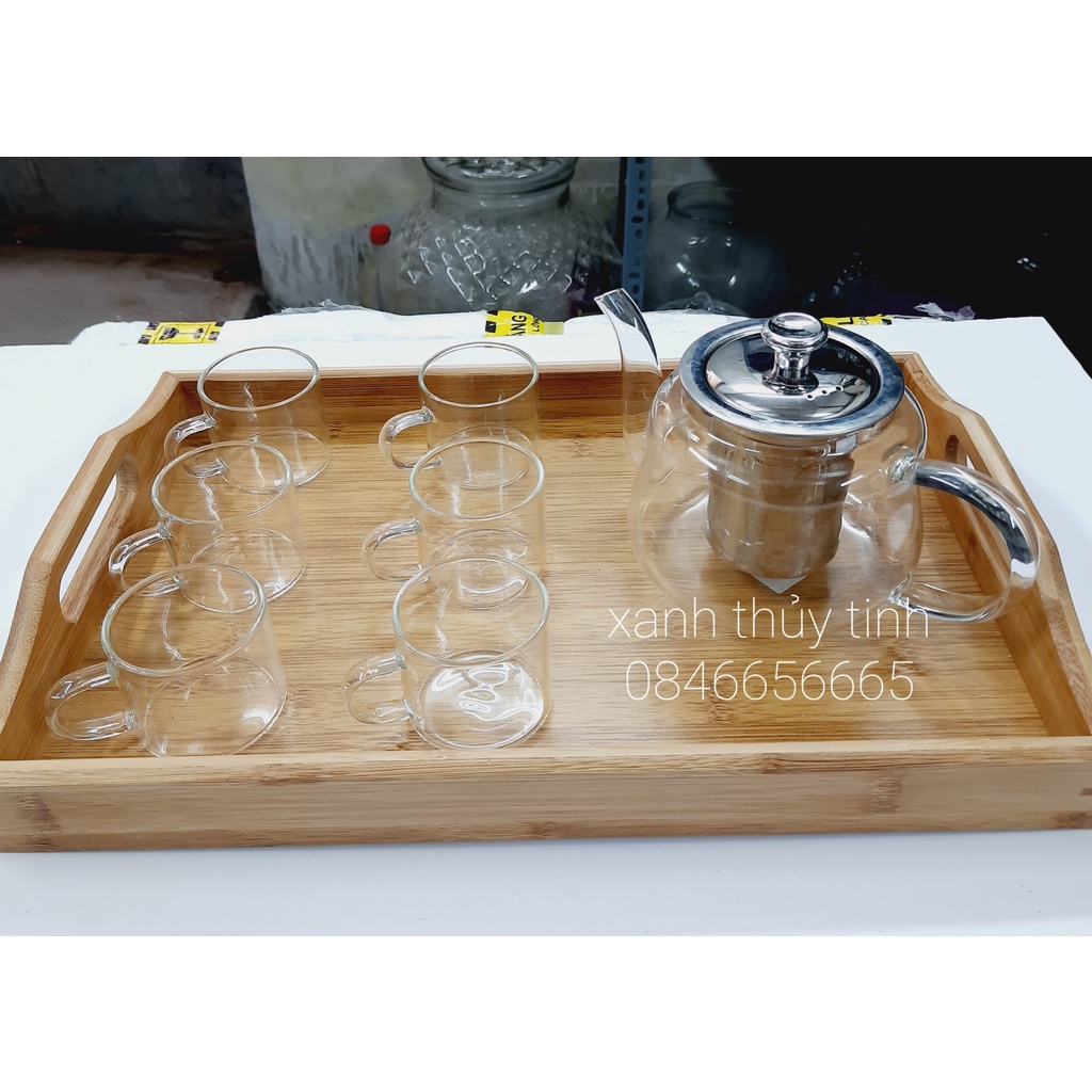 Bộ ấm trà thủy tinh chịu nhiệt cao, ấm lọc inox dung tích 650ml - AT6
