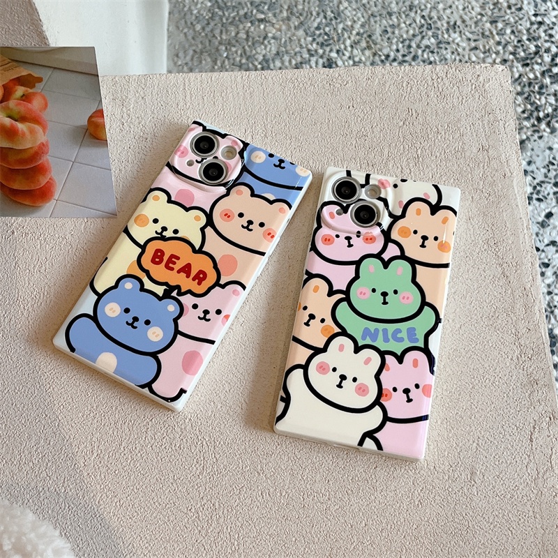 Ốp Điện Thoại Hình Vuông Họa Tiết Gấu Cho Iphone 14 Pro Max 13 Pro Max 11 Pro Max 12 Pro Max