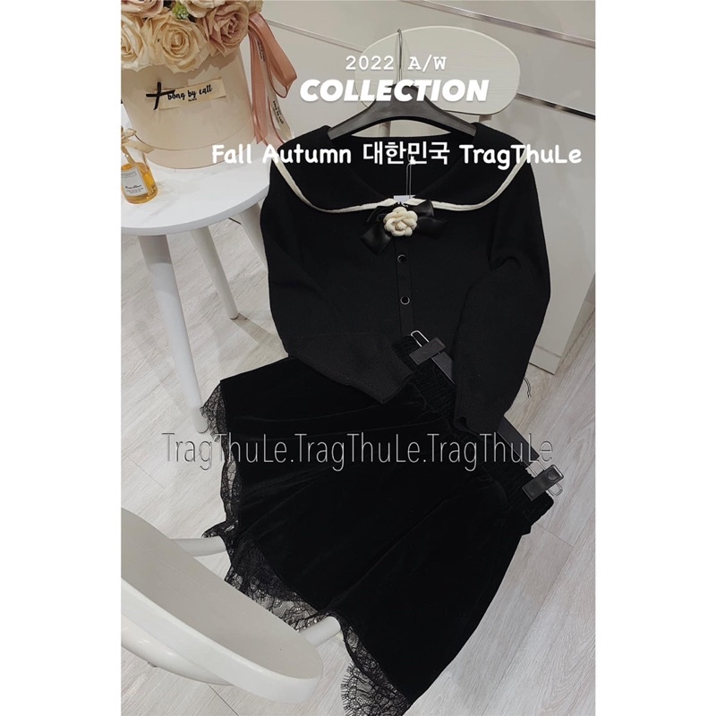 Áo len dài tay cổ bẻ hoa trà