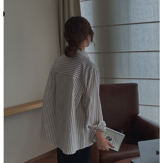 SUXI Áo sơ mi tay dài họa tiết kẻ sọc phong cách Hàn Quốc thời trang mùa thu dành cho nữ