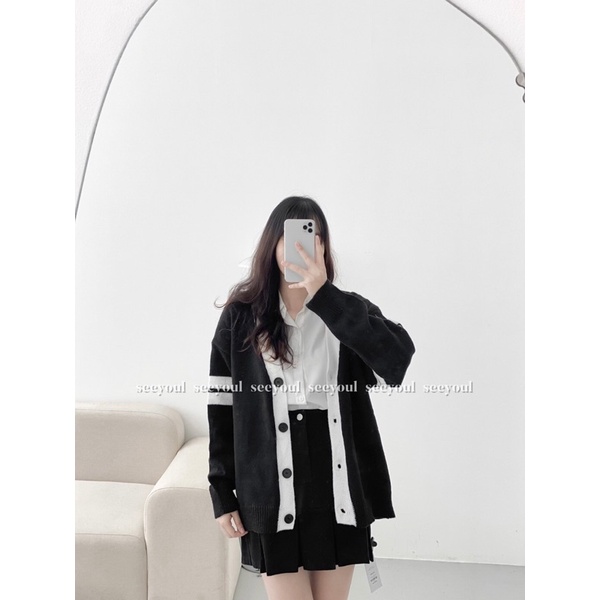 Áo cardigan len pha viền