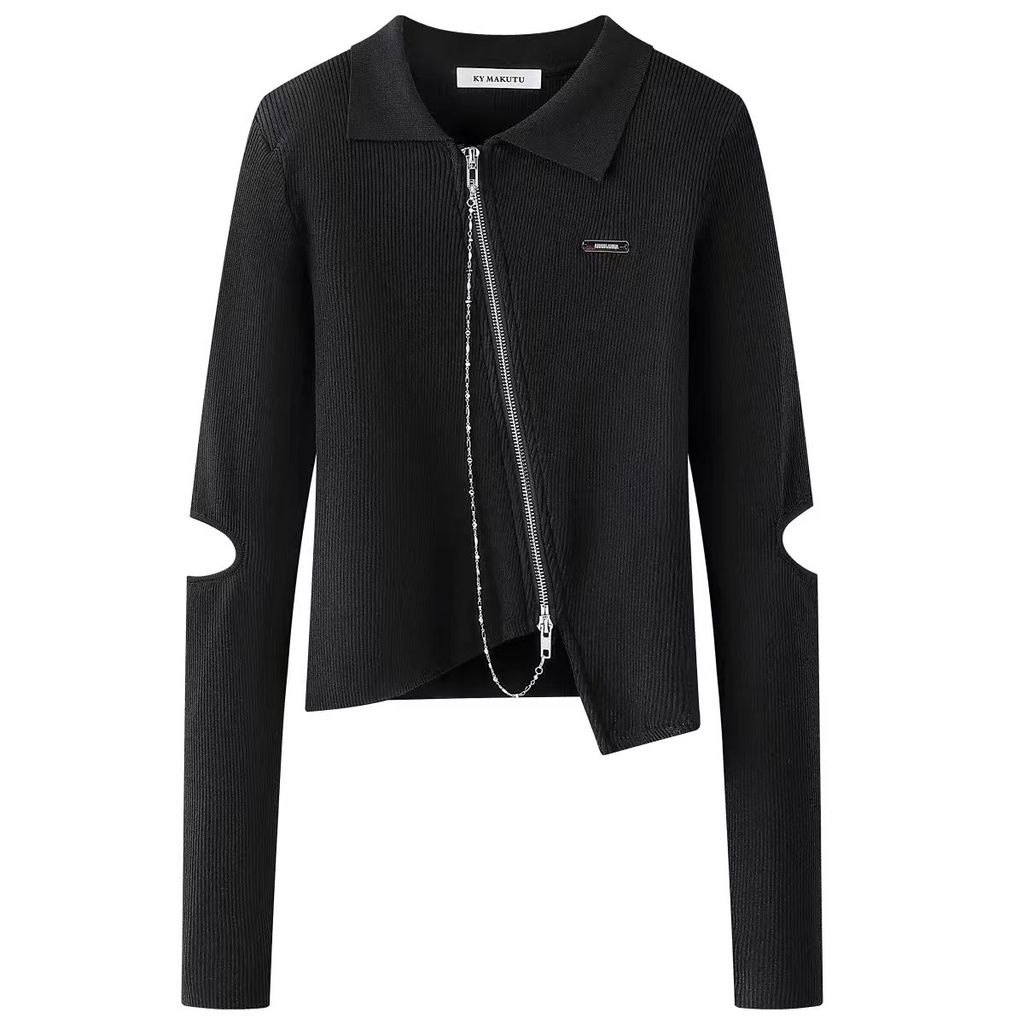 Áo Cardigan Dệt Kim Tay Dài Phối Khoá Kéo Thiết Kế Hợp Thời Trang