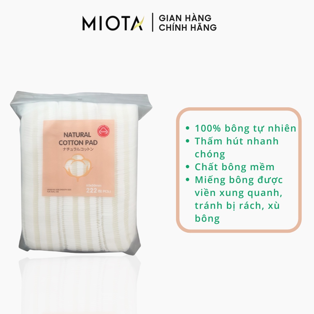 Bông tẩy trang 3 lớp  Natural Cotton pads Miota 222 miếng