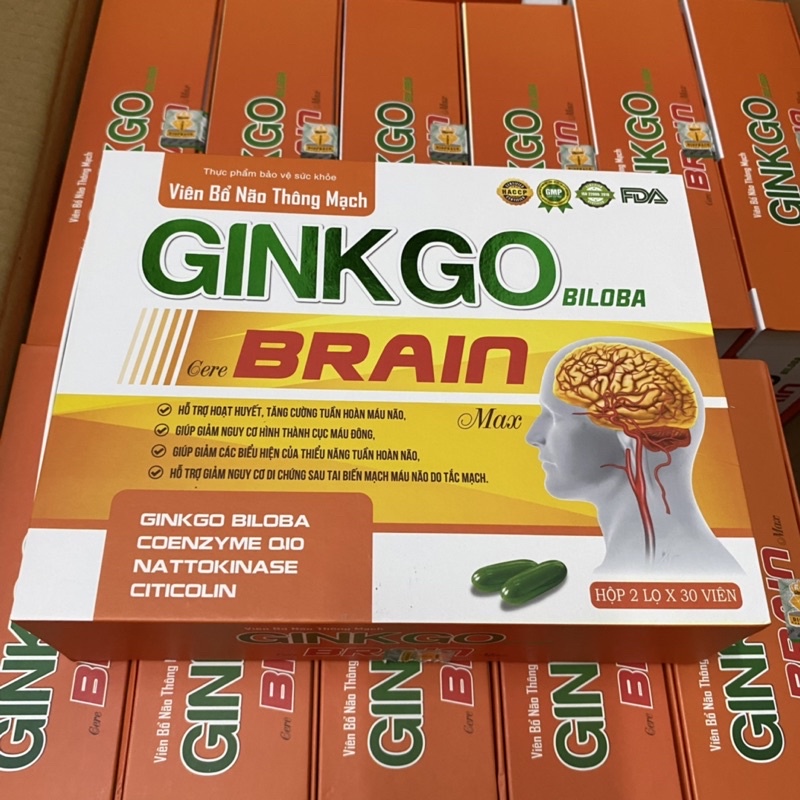 Viên bổ não thông mạch Ginkgo Biloba Cere Brain Max - GINKGO BRAIN Hộp 2 lọ x 30 viên cao cấpI - giúp hoạt huyết bổ não