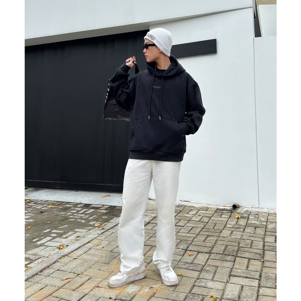 Áo Hoodie đen REW form rộng dành cho cả nam và nữ