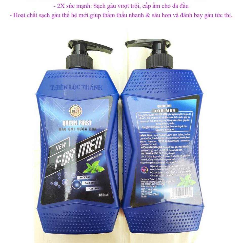 Dầu Gội Dành Cho Nam For Men Queen First 650ml Lưu Giữ Hương Thơm Dài Lâu Trên Tóc
