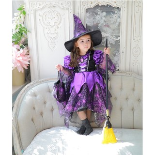 Trang phục hóa trang Halloween Phù thủy Nhện cho bé kèm nón + chổi + giỏ xách