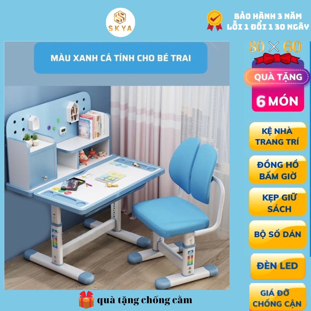 Bàn học sinh SKYA A161 bàn học thông minh cho bé chống cận chống gù thay đổi chiều cao tiện lợi kèm kệ sách và ngăn kéo