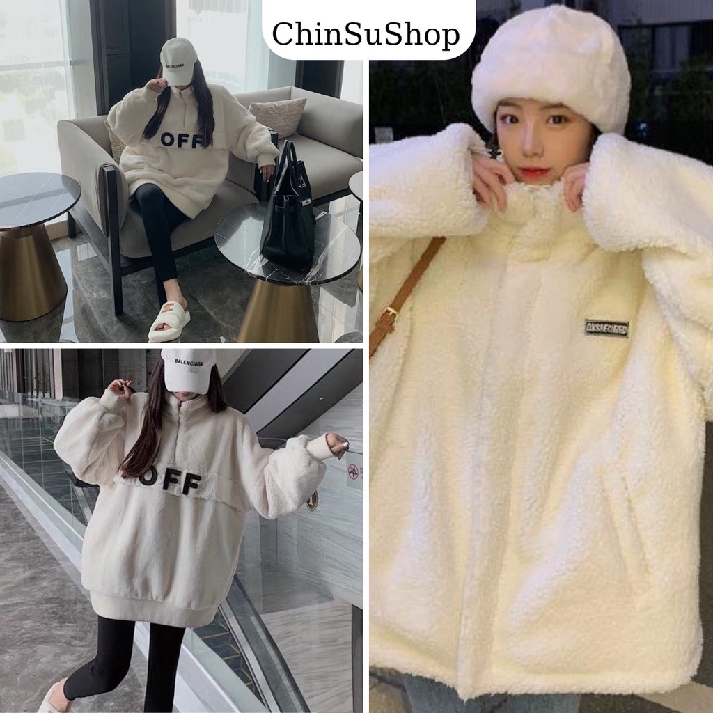 Áo Khoác Lông OFF , Áo Sweater Zip Nữ Vải Lông OFF 2022