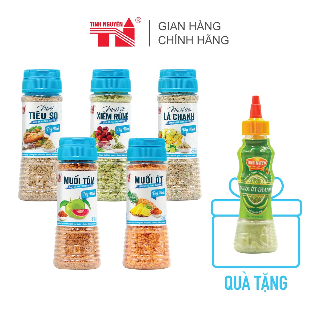 [Tặng Xốt Muối Ớt Chanh] COMBO 5 chai muối chấm TINH NGUYÊN: Muối Ớt, Tôm, Ớt Xiêm Rừng, Tiêu Lá Chanh, Tiêu Sọ