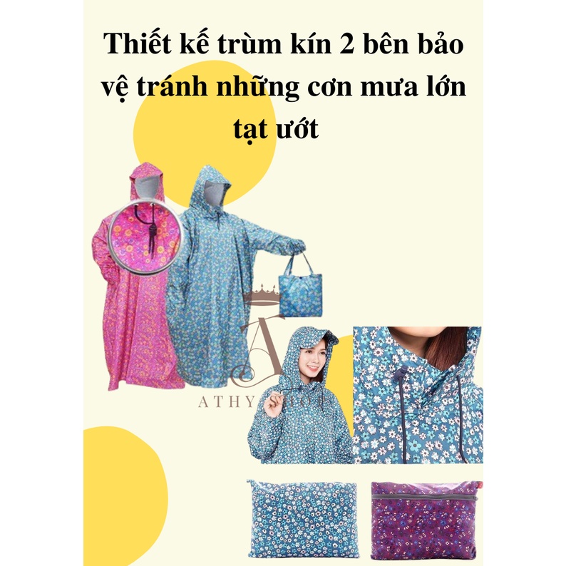 ÁO MƯA BÍT HOA VĂN NHIỀU MÀU SẮC bít toàn thân không xẻ tà che toàn thân không bị ướt