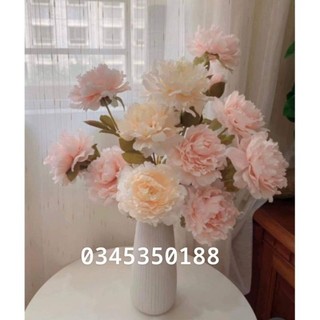 Hoa giả / Cành Hoa Mẫu Đơn Peony Hàn Quốc 2 bông 1 nụ bông lớn cánh hoa mềm mại giống thật hàng cao cấp