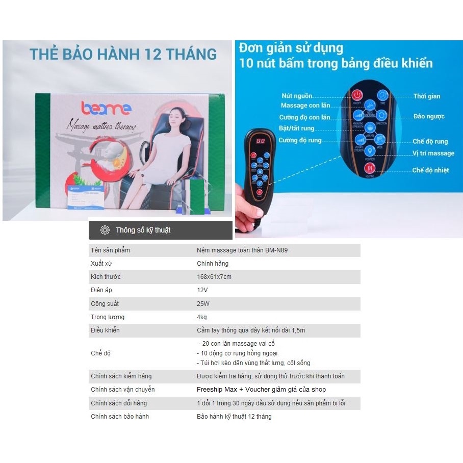 Nệm Massage Toàn Thân, Đệm Mát Xa Thư Giãn  Beame N89