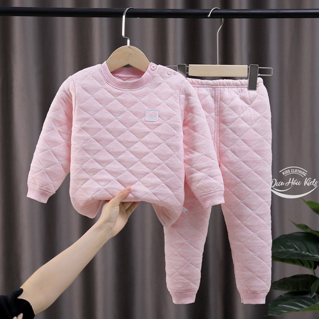 Bộ nỉ trần bông cho bé, bộ trần bông cao cấp cài vai cho bé trai bé gái mặc thu đông.