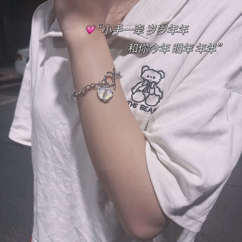 Vòng đeo tay 17KM mạ bạc trang trí trái tim phong cách đơn giản thời trang dành cho nữ