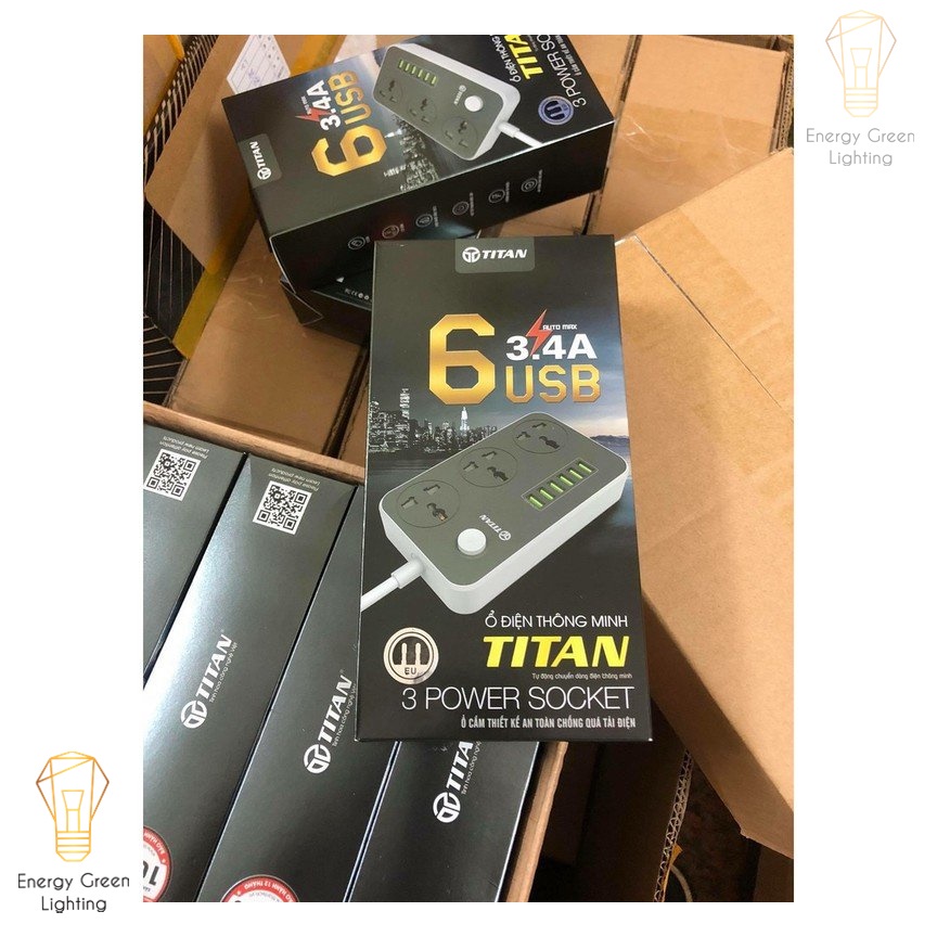 Ổ cấm điện Energy Green Lighting thông minh cao cấp chịu nhiệt 6 USB sạc nhanh 3.4A
