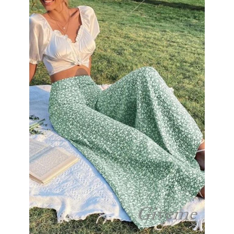 Quần Baggy Dài Ống Rộng Lưng Cao In Họa Tiết Hoa Thời Trang Cho Nữ Size XS / S / M / L / XL