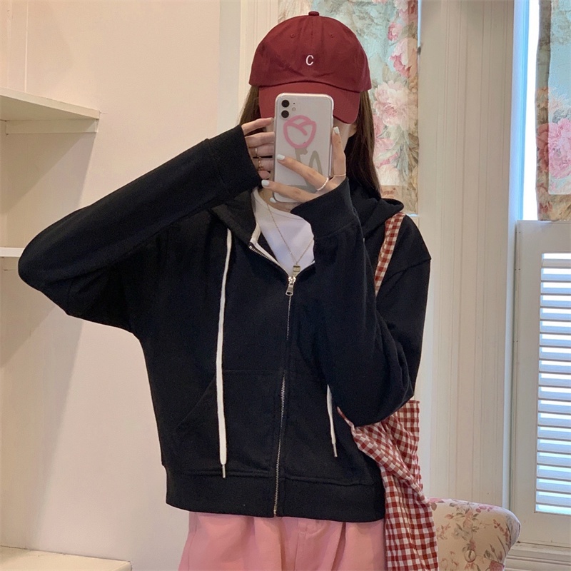 Áo khoác hoodie SUXI thể thao tay dài màu sắc đơn giản dễ phối đồ cho nữ