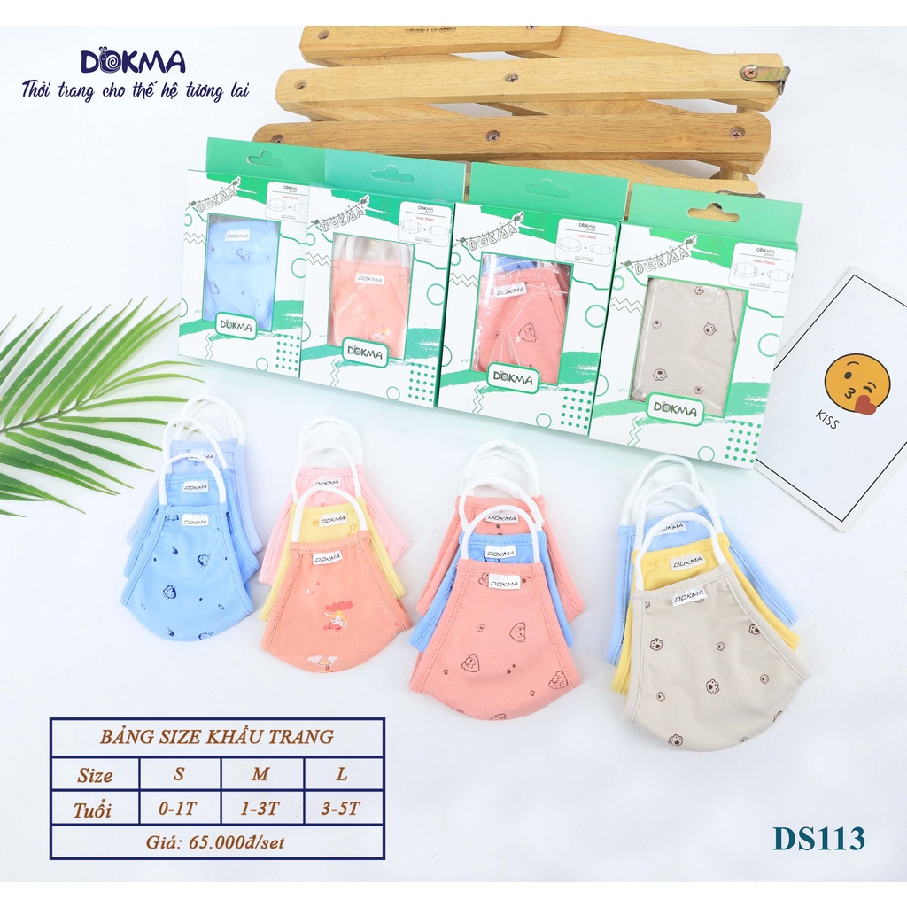 DS113 - DS512 Set 3 Khẩu trang bamboo Dokma bé trai / bé gái (0-6T)