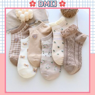 Tất nữ cổ thấp họa tiết gấu vintage nhiều mẫu đáng yêu