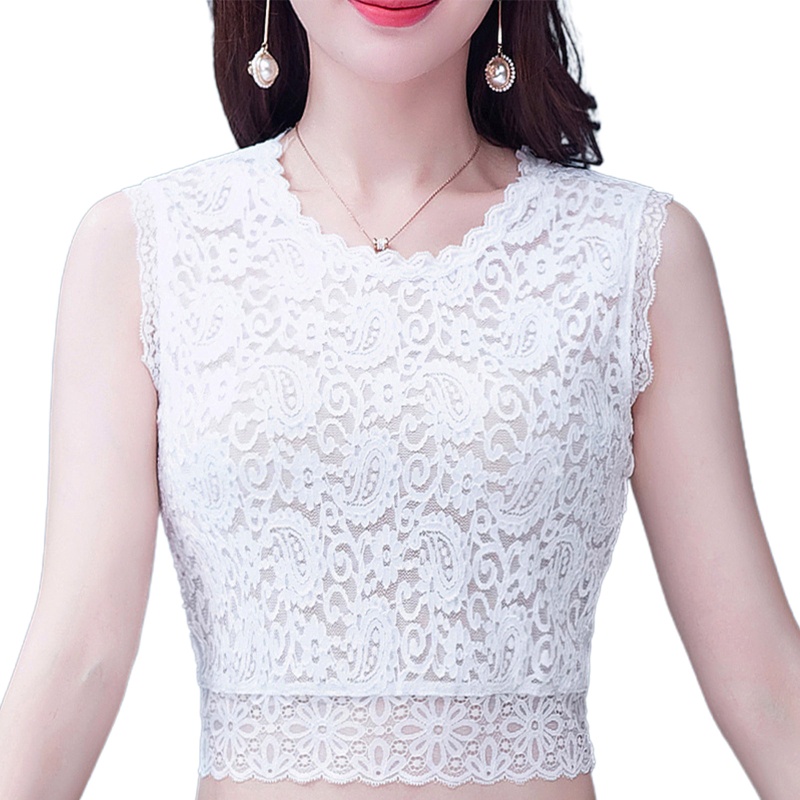 Áo Ren Mỏng Không Tay Cổ Tròn Họa Tiết Hoa Có Thể Tháo Rời Cho Nữ
