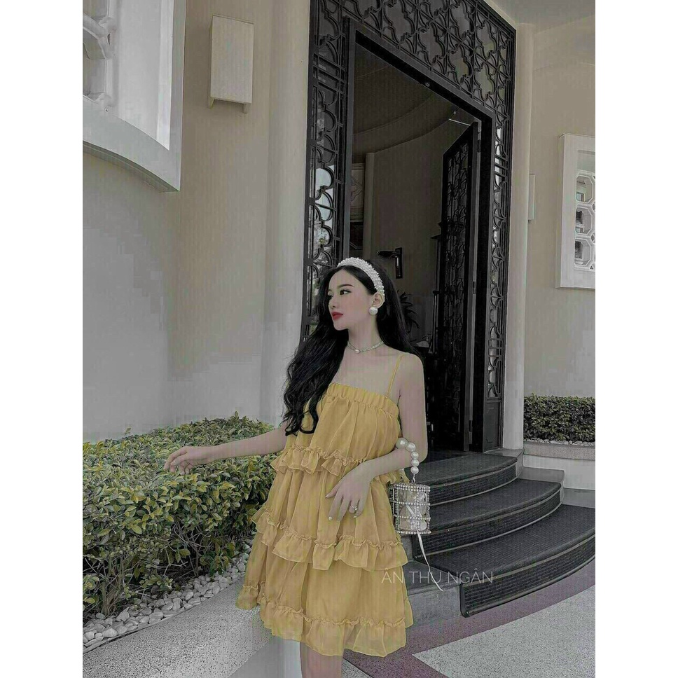 (Miễn Phí Ship 2022) Đầm 2 dây dáng xòe,đầm voan tầng dễ thương,chất đẹp from dễ mặc,diện đi đâu cũng chanh sả