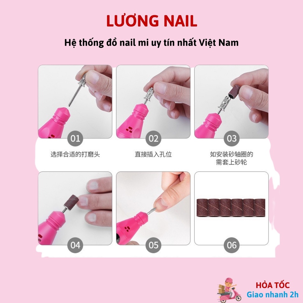 Máy mài móng nail phá gel phá móng mini tặng kèm 6 đầu mài