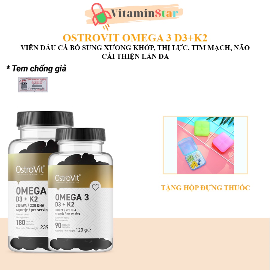 Viên Dầu Cá Bổ Sung Xương Khớp, Tim Mạch, Bổ Não, Đẹp Da - Ostrovit Omega 3 D3+K2 (MK7)