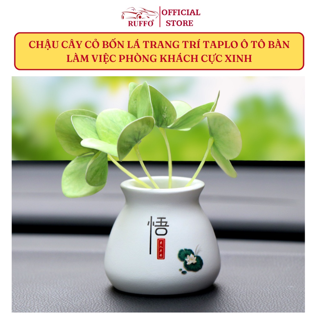 Chậu Cây Cỏ Bốn Lá Mini Trang Trí Taplo Ô Tô Cực Xinh Phong Cách Nhật Bản - Phụ Kiện Xe Hơi Ruffo
