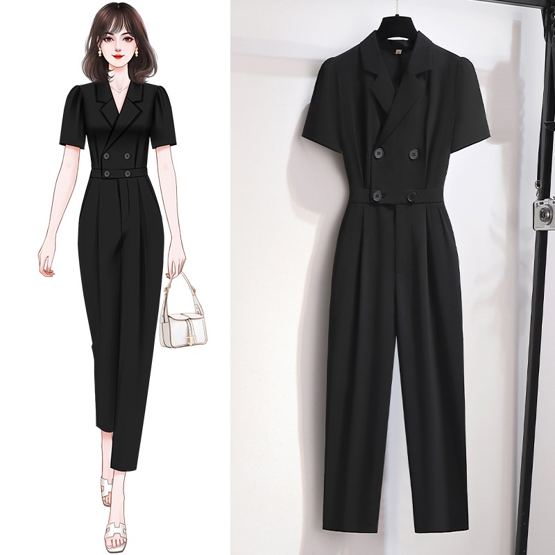 Jumpsuit dài ống đứng vai bồng cổ vest thiết kế cao cấp J1102 màu đen,màu kem thời trang nữ công sở đủ size S M L XL 2XL