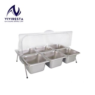 Bộ khay đựng thực phẩm, bộ khay trưng bày thực phẩm có nắp mica mở 180 độ che bụi