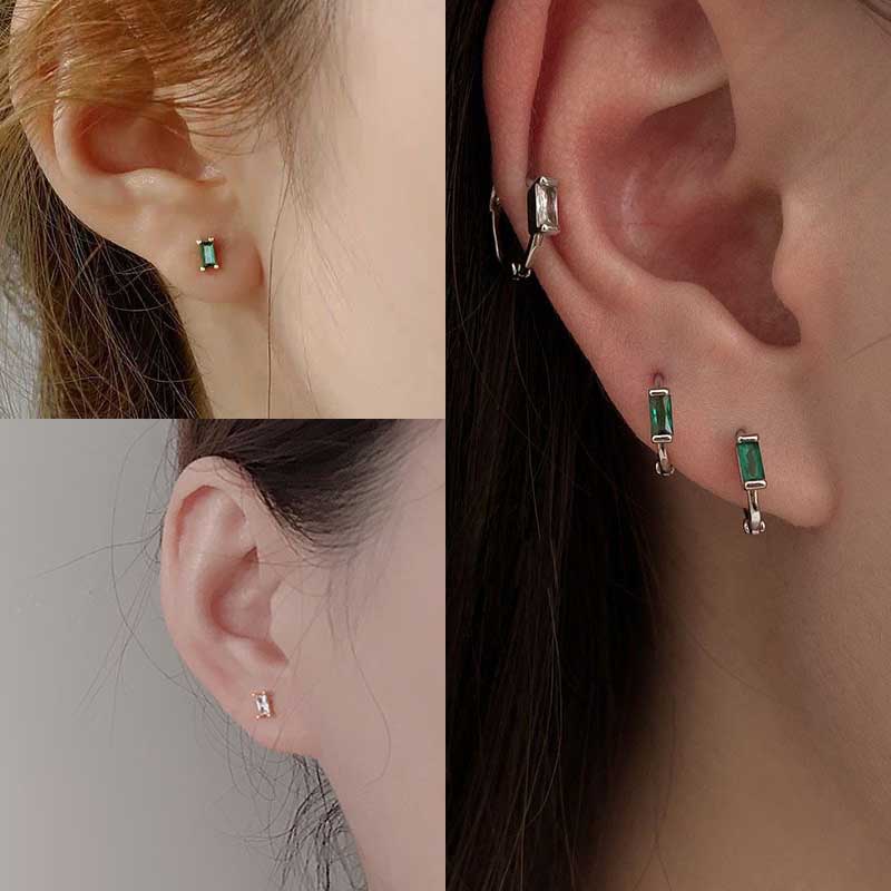 Bông Tai Mạ Vàng / Bạc 925 Đính Đá Zircon Xanh Lá Đơn Giản Thời Trang Phong Cách Hàn Quốc Cho Nữ