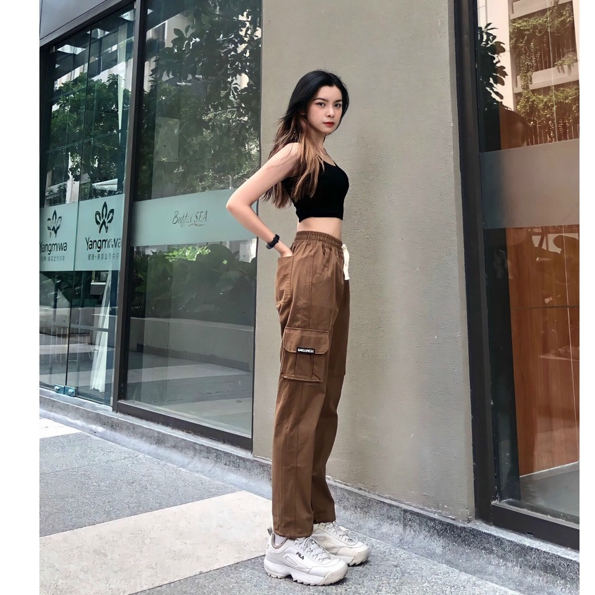 Quần Cargo Pants SAIGONESE Quần Dài Kaki Túi Hộp Ống Rộng Nam Nữ Unisex / Nâu