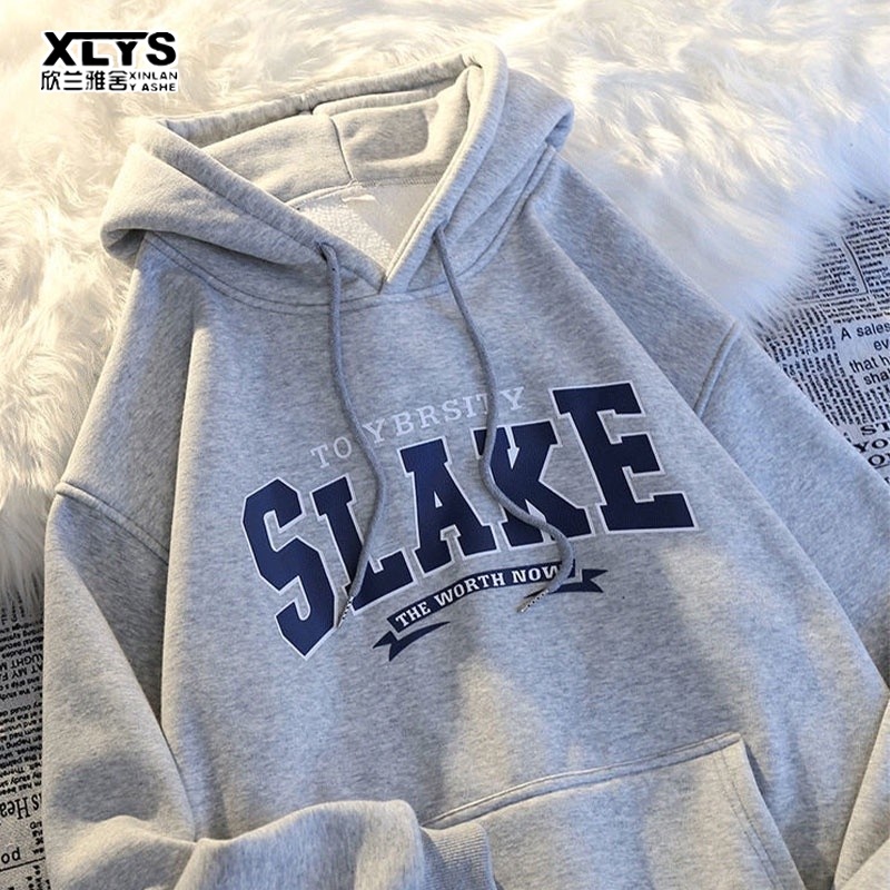 Áo sweater XINLANYASHE có mũ trùm in chữ đơn giản phong cách Hàn Quốc mới cho nữ
